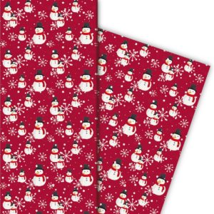 Kartenkaufrausch: Winter Geschenkpapier mit Schneemann, aus unserer Weihnachts Papeterie in rot