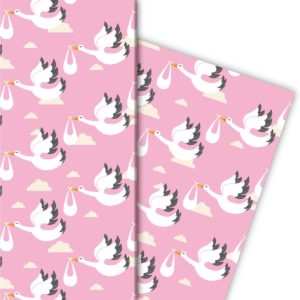 Kartenkaufrausch: Baby Geschenkpapier mit Störchen, aus unserer Baby Papeterie in rosa