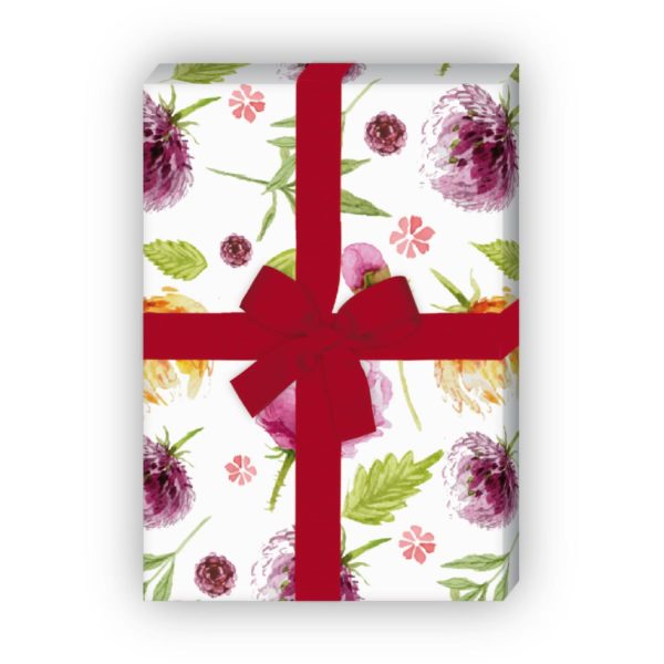 Kartenkaufrausch: Sommerliches Geschenkpapier mit Blumen, aus unserer Geburtstags Papeterie in weiß