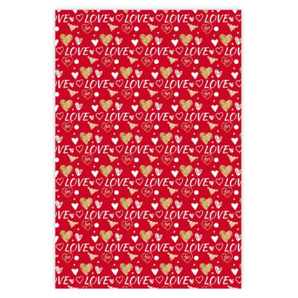 Romantisches Liebes Geschenkpapier mit Herzen, weiß, rot
