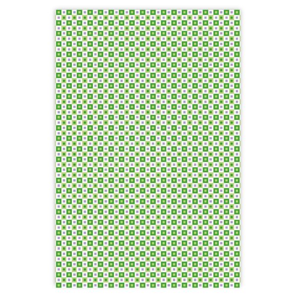 Geometrisches Retro Geschenkpapier mit Quadrate, grün, lila