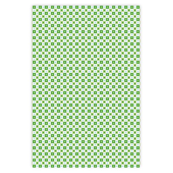 Geometrisches Retro Geschenkpapier mit Quadrate, grün, hellblau
