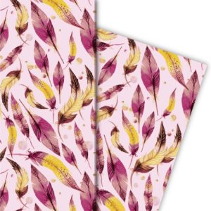 Kartenkaufrausch: Elegantes Geschenkpapier mit Federn, aus unserer Geburtstags Papeterie in rosa