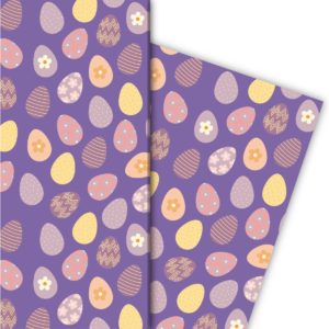 Kartenkaufrausch: Kunterbuntes Oster Geschenkpapier mit aus unserer Oster Papeterie in lila