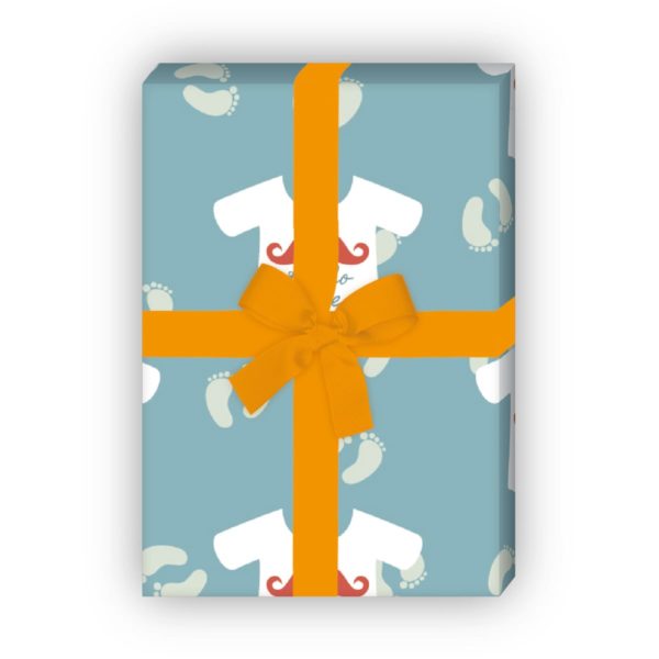 Kartenkaufrausch: Designer Baby Geschenkpapier "Hallo aus unserer Baby Papeterie in blau