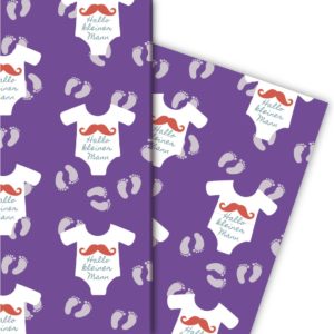 Kartenkaufrausch: Designer Baby Geschenkpapier "Hallo aus unserer Baby Papeterie in lila