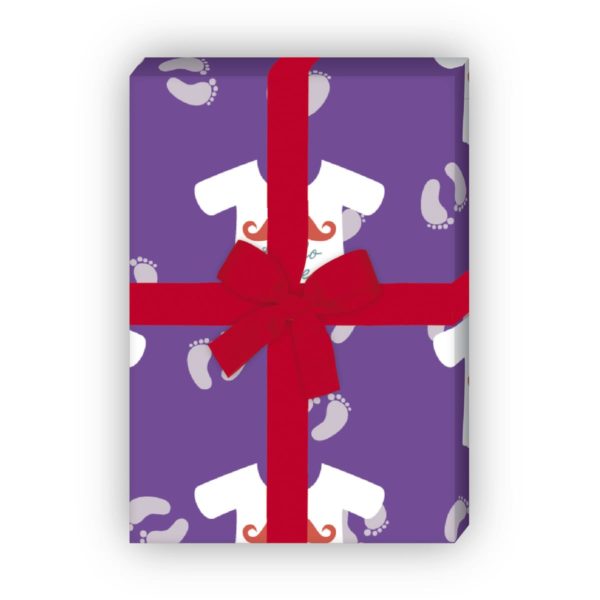 Kartenkaufrausch: Designer Baby Geschenkpapier "Hallo aus unserer Baby Papeterie in lila