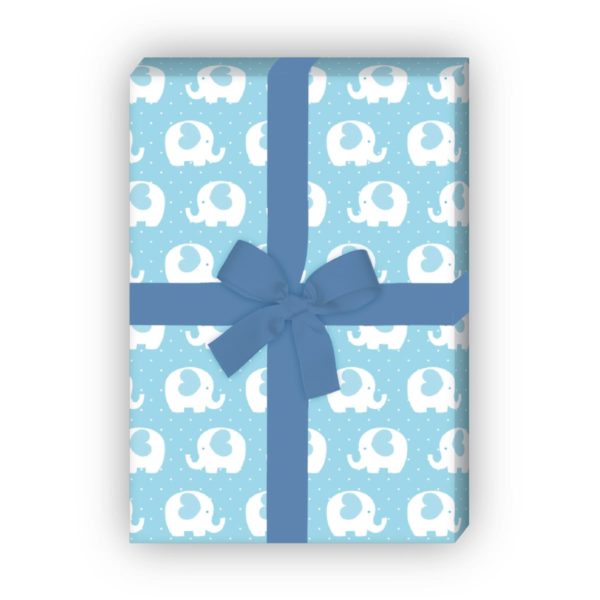 Kartenkaufrausch: Herziges Elefanten Geschenkpapier für aus unserer Baby Papeterie in hellblau