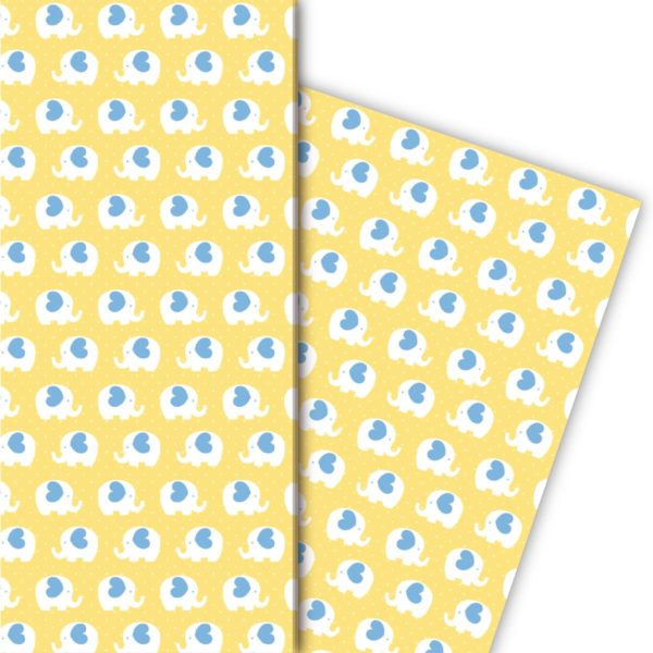 Kartenkaufrausch: Herziges Elefanten Geschenkpapier, blau aus unserer Baby Papeterie in gelb