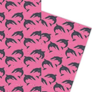 Cooles Retro Geschenkpapier mit Haifischen pink