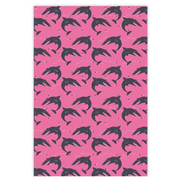 Cooles Retro Geschenkpapier mit Haifischen pink