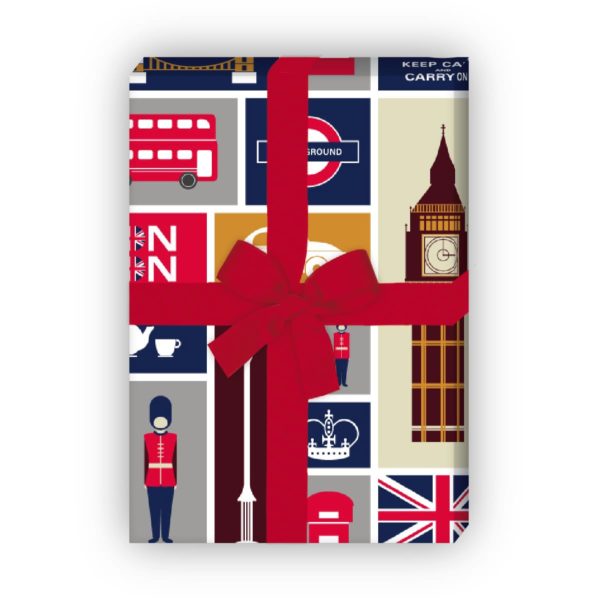 Kartenkaufrausch: Hippes London Geschenkpapier mit aus unserer Reise Papeterie in multicolor