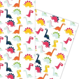 Lustiges Comic Dinosaurier Kinder Geschenkpapier auf weiß
