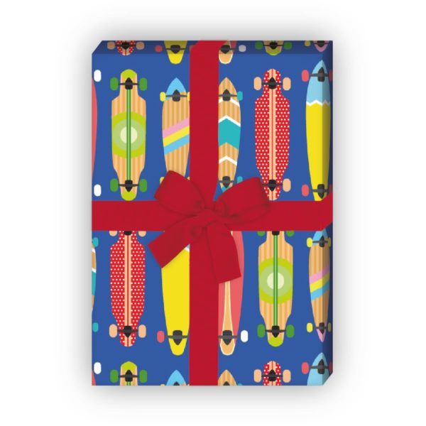 Kartenkaufrausch: Buntes Skater Geschenkpapier mit aus unserer Sport Papeterie in blau