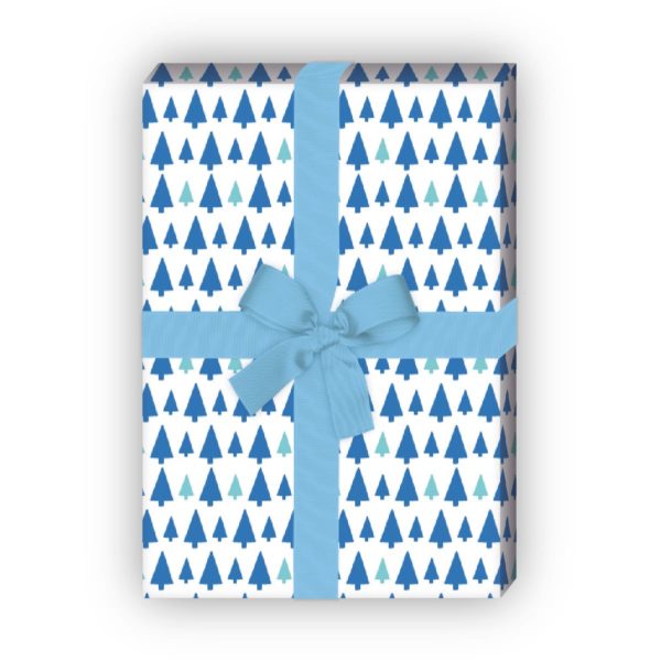 Geschenkverpackung Weihnachten: Grafische Weihnachtsbaum Geschenkpapier zu Weihnachten (4 Bögen) in blau jetzt online kaufen
