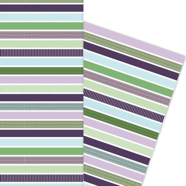 Schickes Muster Streifen Geschenkpapier in lila grün