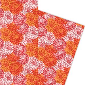 Edles Dahlien Geschenkpapier mit Blüten in rot orange