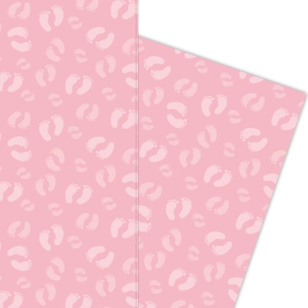Süßes Baby Mädchen Geschenkpapier mit Füßchen auf rosa