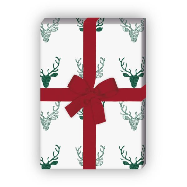 Kartenkaufrausch: Cooles Hirsch Doodle Geschenkpapier aus unserer Weihnachts Papeterie in grün