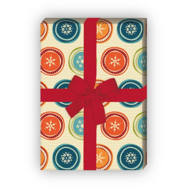zum Weihnachtsgeschenk einpacken: Retro Weihnachts Geschenkpapier mit Schneeflocken (4 Bögen) auf beige jetzt online kaufen