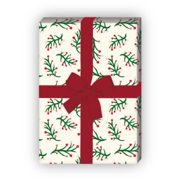 Geschenkverpackung Weihnachten: Weihnachtliches Geschenkpapier mit Weihnachts Pflanzen und Beeren (4 Bögen) auf beige jetzt online kaufen