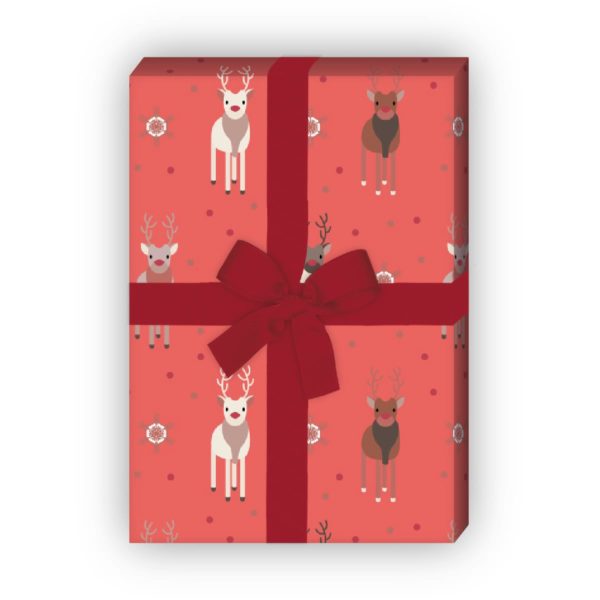 Geschenkverpackung Weihnachten: Süßes Rudolf Rentier Weihnachts Geschenkpapier (4 Bögen) auf rosarot jetzt online kaufen