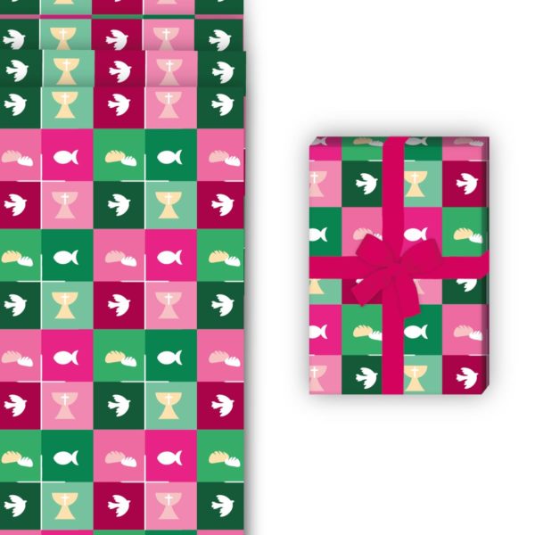 Firmungs Geschenkverpackung: Schönes Geschenkpapier mit christlichen von Kartenkaufrausch in rosa