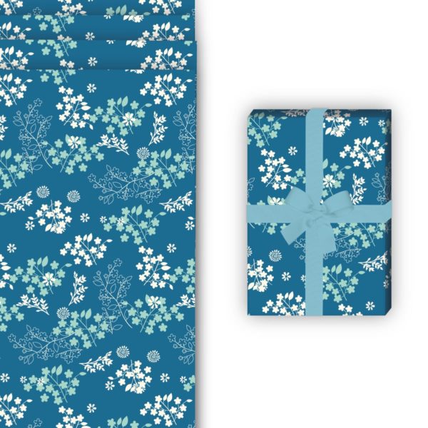 florale Geschenkverpackung: Zartes Geschenkpapier mit feinen von Kartenkaufrausch in blau