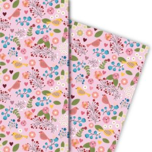 Kartenkaufrausch: Leichtes Geschenkpapier mit Vögelchen aus unserer florale Papeterie in rosa
