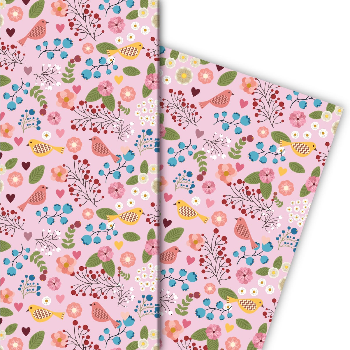 Kartenkaufrausch: Leichtes Geschenkpapier mit Vögelchen aus unserer florale Papeterie in rosa