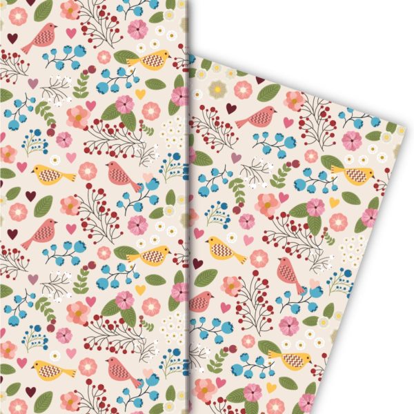 Kartenkaufrausch: Leichtes Geschenkpapier mit Vögelchen aus unserer florale Papeterie in multicolor