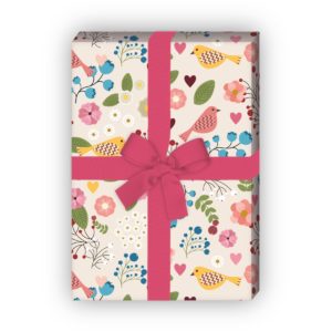 Kartenkaufrausch: Leichtes Geschenkpapier mit Vögelchen aus unserer florale Papeterie in multicolor