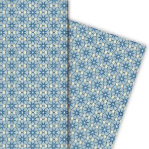 Kartenkaufrausch: Grafisches Geschenkpapier mit Blüten aus unserer florale Papeterie in blau