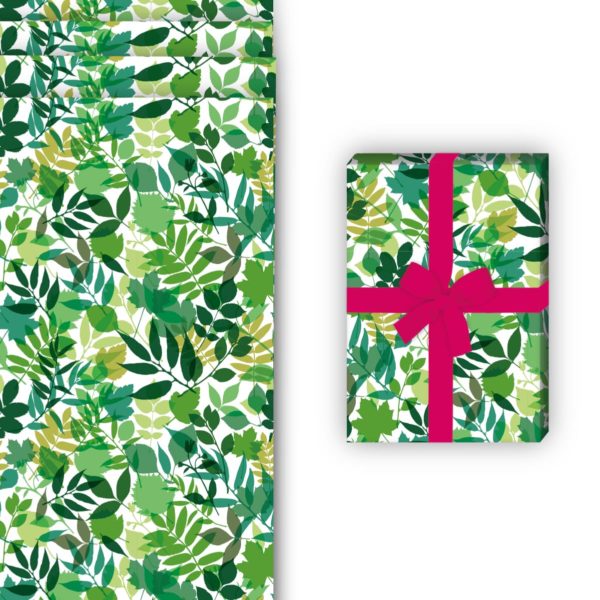 Natur Geschenkverpackung: Frisches Geschenkpapier mit Laub von Kartenkaufrausch in grün