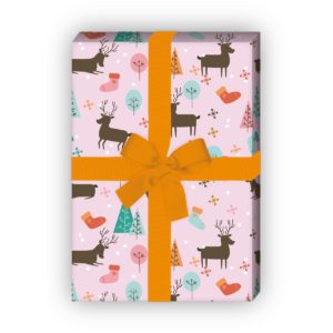 Kartenkaufrausch: Niedliches Geschenkpapier mit Hirschen aus unserer Weihnachts Papeterie in rosa