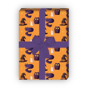 Kartenkaufrausch: Halloween Geschenkpapier mit Eulen aus unserer Halloween Papeterie in orange
