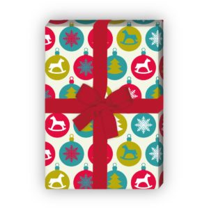 Weihnachtsgeschenke verpacken mit: Modernes Weihnachts Geschenkpapier mit Weihnachtskugeln (4 Bögen) in bunt großes Muster jetzt online kaufen