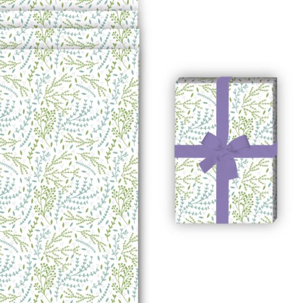 florale Geschenkverpackung: Florales Geschenkpapier mit zartem von Kartenkaufrausch in hellblau