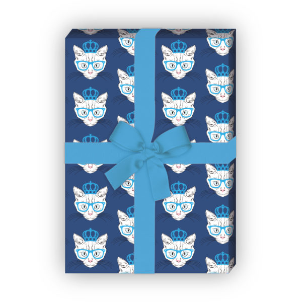 Kartenkaufrausch: Cooles Katzen Geschenkpapier mit aus unserer Tier Papeterie in blau