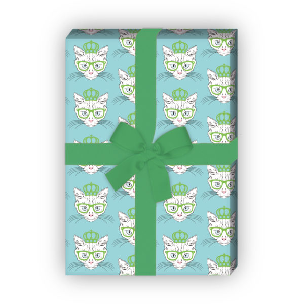Kartenkaufrausch: Cooles Katzen Geschenkpapier mit aus unserer Tier Papeterie in hellblau