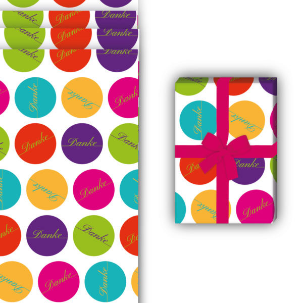 Dankes Geschenkverpackung: Modernes Dankes Geschenkpapier mit von Kartenkaufrausch in multicolor