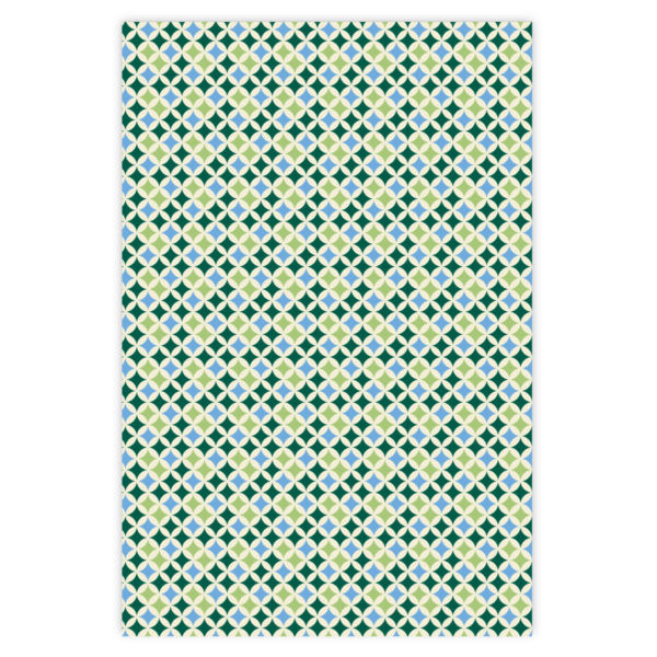 Grafisches Geschenkpapier mit Retro Muster in grün blau