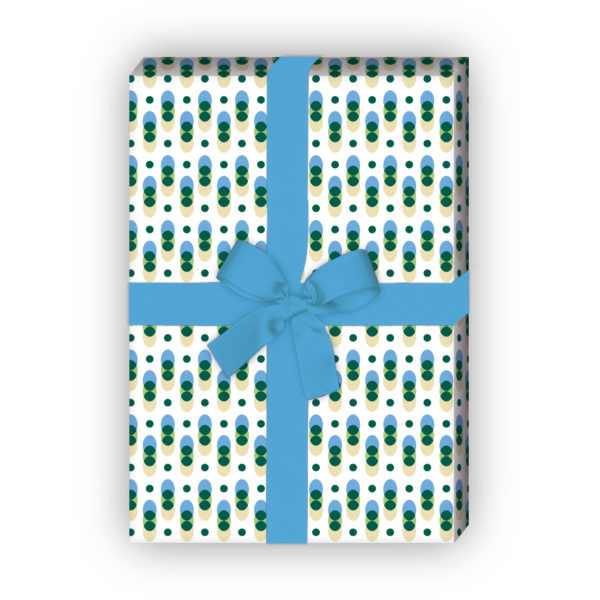 Kartenkaufrausch: Grafisches Geschenkpapier mit Retro aus unserer Retro Papeterie in blau