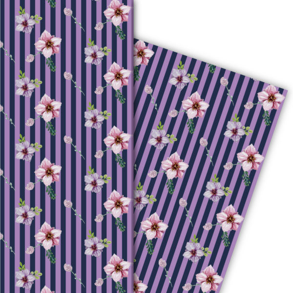 Kartenkaufrausch: Streifen Geschenkpapier mit Streu aus unserer Geburt Papeterie in lila