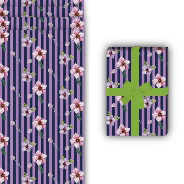 Geburt Geschenkverpackung: Streifen Geschenkpapier mit Streu von Kartenkaufrausch in lila