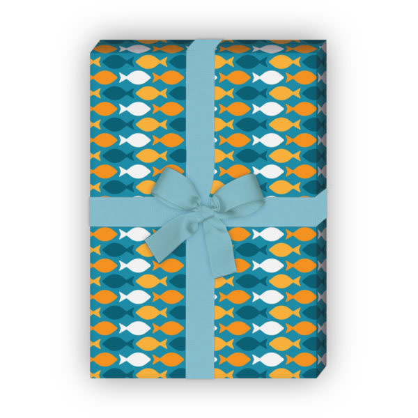 Kartenkaufrausch: Retro Geschenkpapier mit schwimmenden aus unserer Firmungs Papeterie in orange