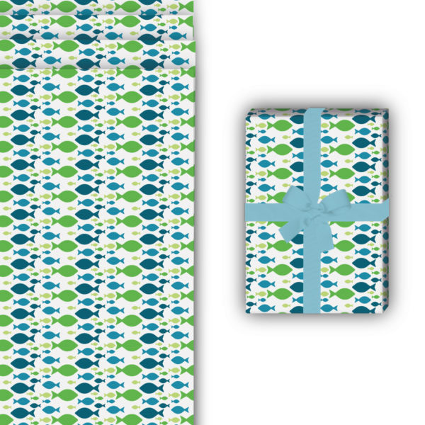 Firmungs Geschenkverpackung: Schickes Geschenkpapier mit schwimmenden von Kartenkaufrausch in grün