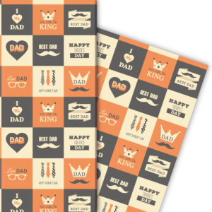 Kartenkaufrausch: Retro Geschenkpapier mit Vatertags aus unserer Vatertag Papeterie in orange