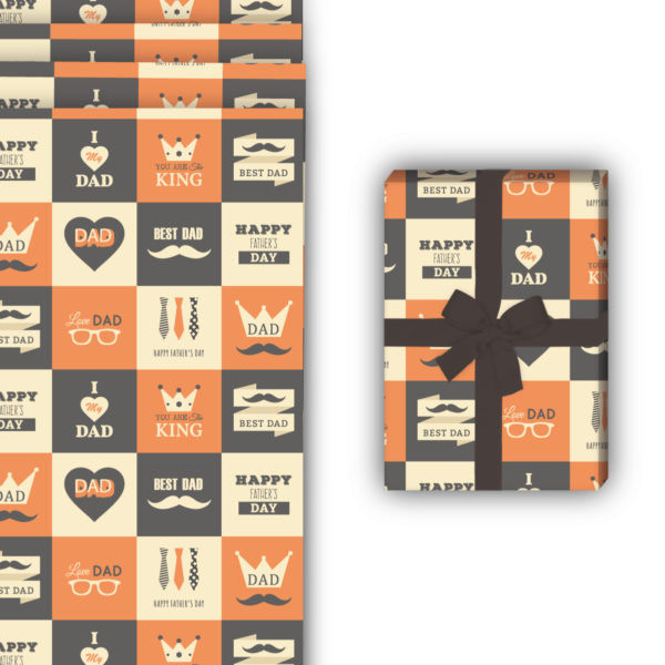 Vatertag Geschenkverpackung: Retro Geschenkpapier mit Vatertags von Kartenkaufrausch in orange