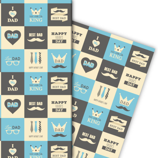 Kartenkaufrausch: Retro Geschenkpapier mit Vatertags aus unserer Vatertag Papeterie in hellblau